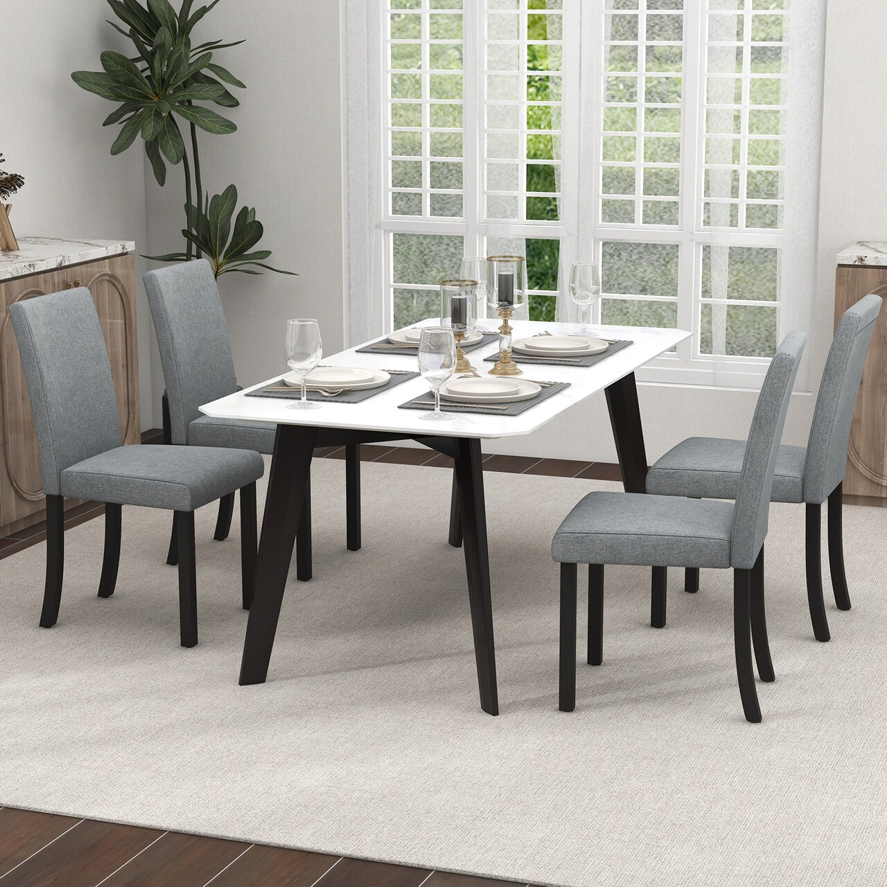 Dining Chair Set of 4 Upholstered Kitchen Dinette Chairs with Wood Frame